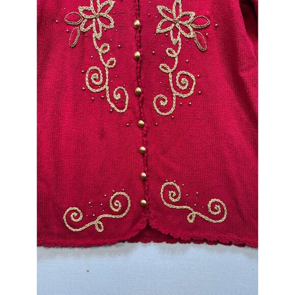 Vintage Kathie Lee Womens Holiday Cardigan Gold Embroidery & Button Accents Larg - Picture 5 of 12